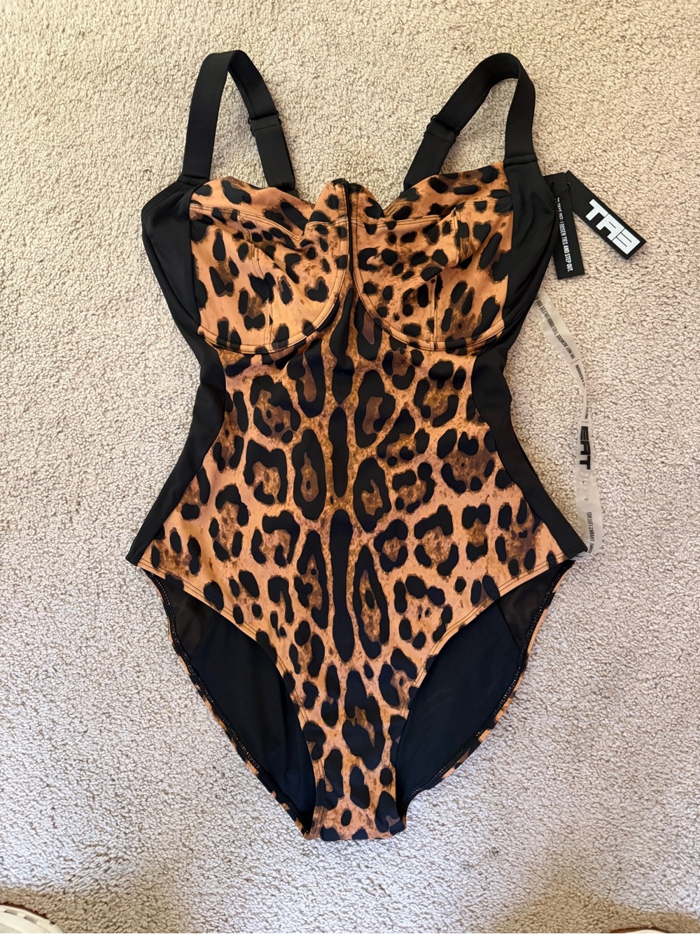T3 Leopard Print One-Piece Swimsuit in Brown and Black